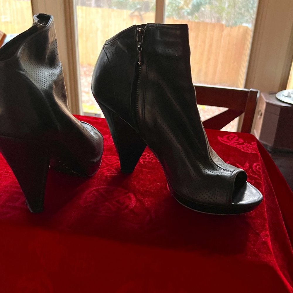 Belle Shiny Black Peep Toe Bootie- Size 10